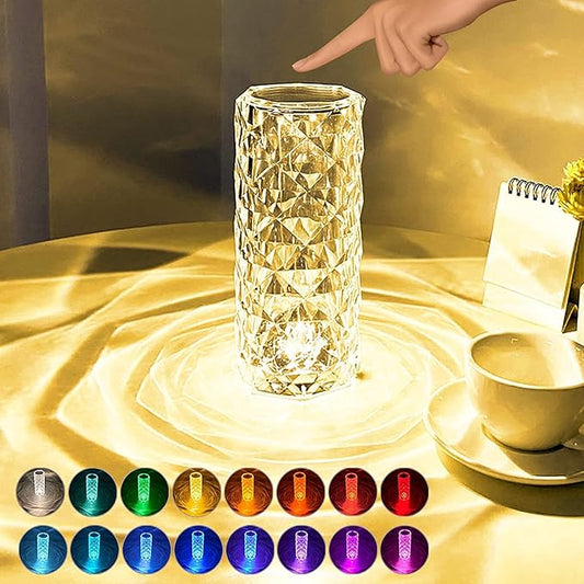 Rose Crystal Table Lamp, 16 Color Changing, Touch & Remote Control, USB Rechargeable, Energy Efficient