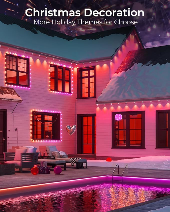 CINOTON Permanent Outdoor Lights Pro 200ft, Smart RGBCW Eaves Lights with 120 LEDs, IP67 Waterproof, 111 Scene Modes for Daily and Festival, Halloween Christmas Holiday Decor, APP/Voice/Remote Control