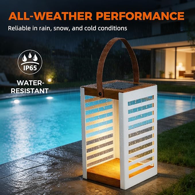 Solar Yard Outdoor Solar Lanterns, Solar Lamp Decorative Outdoor Water-Resistant Steel Table Decor with Handle for Patio, Yard, Porch, Small White