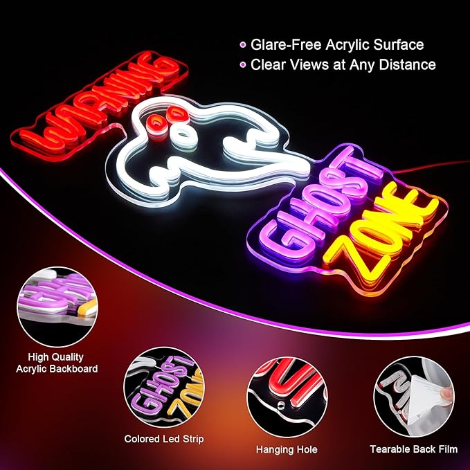 FITNATE Ghost Zone Neon Sign, Dimmable Spooky Haunted Mansion Decor LED Neon Signs, Ghost Neon Light Up Sign for Haunted House Man Cave Bar Party Christmas Decor