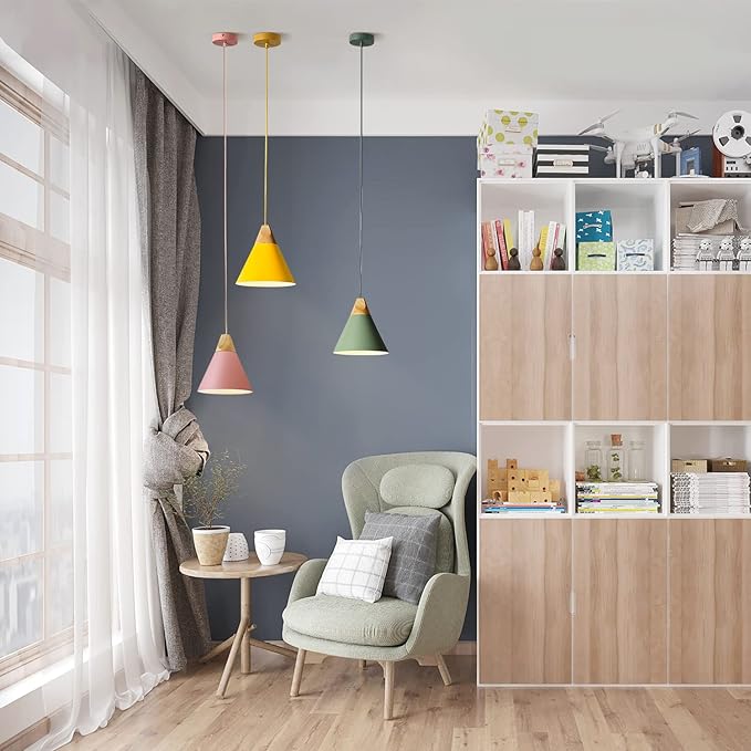 KCO Lighting Cone Pendant Lights Kitchen Island Small Pendant Light 3 Pack Barn Hanging Lights Indoor Nordic Pendant Lighting Pink Pendant Light Fixture