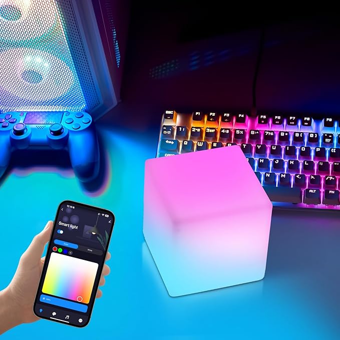 LOFTEK Smart LED Cube Lights, RGBCW Color Change Atmosphere Lights Rechargeable Bedside Lamp, Music Sync,Timer, Dimmable Night Lights for Bedroom, Compatible with Alexa & Google Assistant