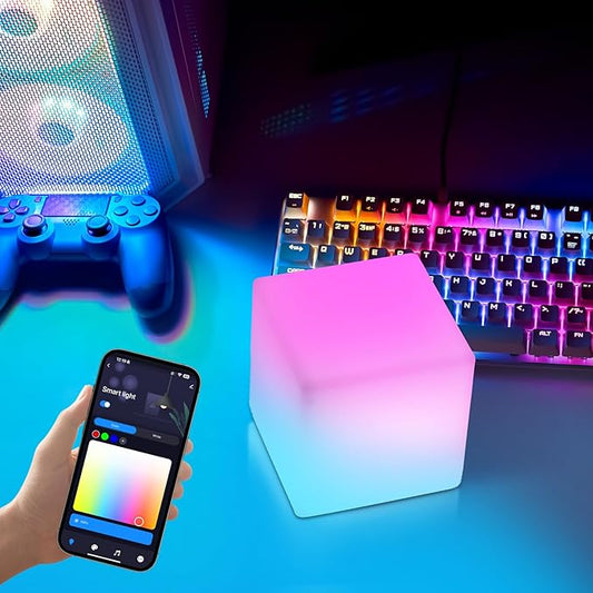 LOFTEK Smart LED Cube Lights, RGBCW Color Change Atmosphere Lights Rechargeable Bedside Lamp, Music Sync,Timer, Dimmable Night Lights for Bedroom, Compatible with Alexa & Google Assistant