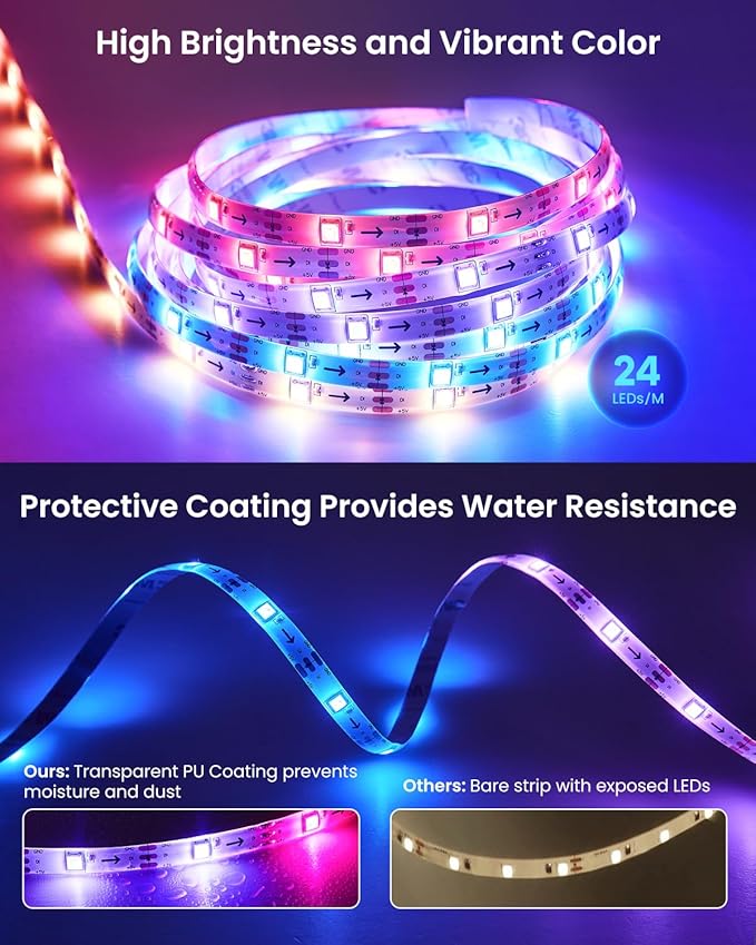 9.84ft RGB+IC LED Lights for 32-43 Inch TV, Backlight Strip Behind TV with Music Sync, Bluetooth APP and Voice Control, 44 Scene Modes, for Ambient Mood Lighting, Monitor Game, Bedroom, Living Room