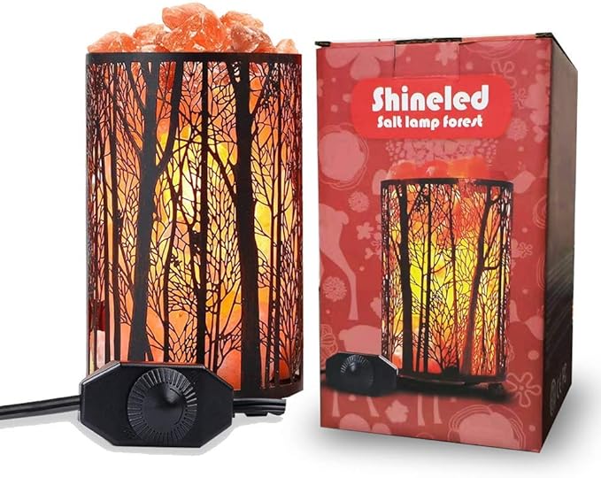 Shineled Salt Lamps, Natural Himalayan Salt Lamp, Forest Salt Lamp with Dimmer Switch, Salt Crystal Night Lights, Retro Metal Basket Decor Desk Lamp with Extra 25W Lamp Bulbs (Retro Red)