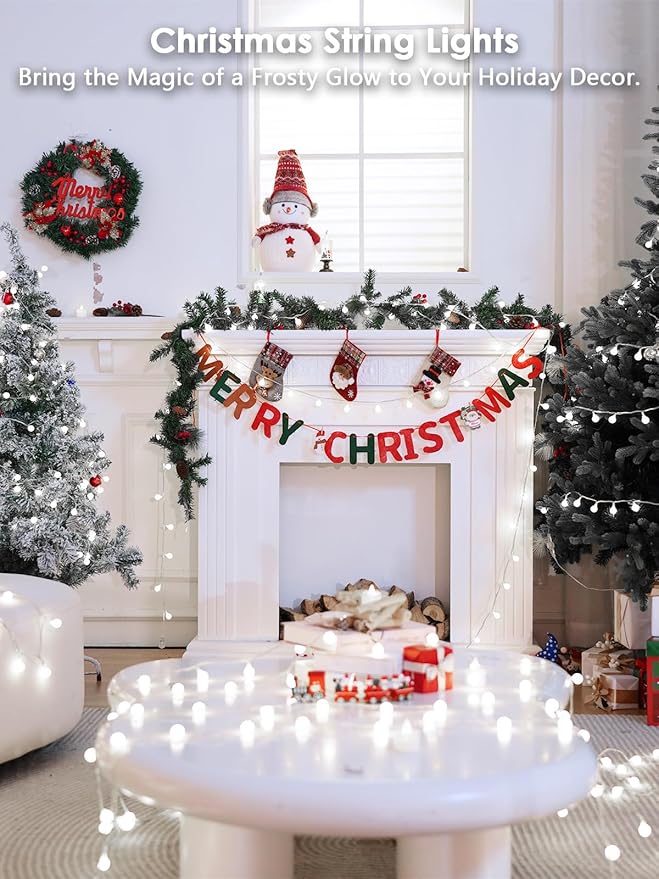 2026 New Connectable 43FT Smart Voice Controlled String Lights Indoor Outdoor | 100LED White Globe Fairy Lights with Remote & Timer | 12 Modes Waterproof Twinkle Light for Classroom Room Decorations