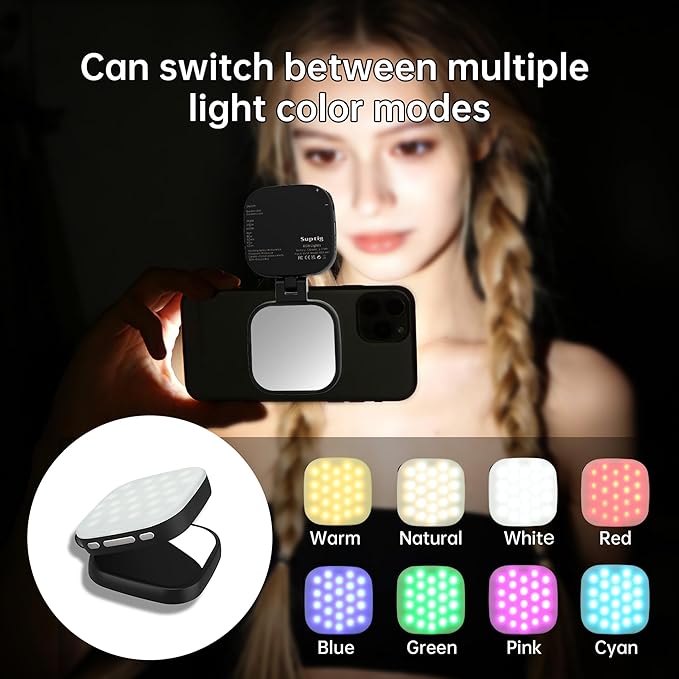 Suptig Magnetic Selfie Light, Selfie Light Phone Light Compatible for iPhone Magsafe, RGB 360° LED Selfie Ring Fill Light with Mirror for Selfies/Photography/Vlog/TikTok/Video Conference