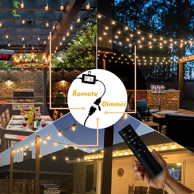 120W(Max) Remote Dimmer Timer Function Plug in for All Outdoor String Lights, Patio Lights, Led Lamp, Lamp in 100FT Remote Control Distance