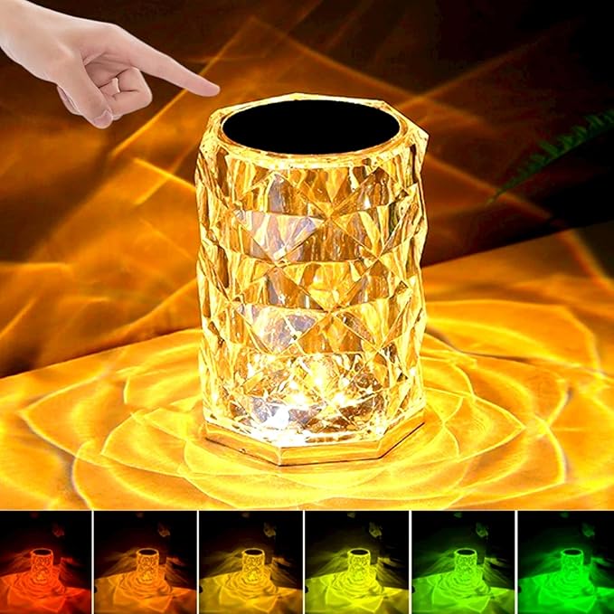 Crystal Touch Lamp, 16 Color Changing Touching Control Rose Crystal Diamond Lamp Nightstand Light Lamp with Remote for Bedroom, Bar, Dinner, Christmas, Birthday Gifts (Small)