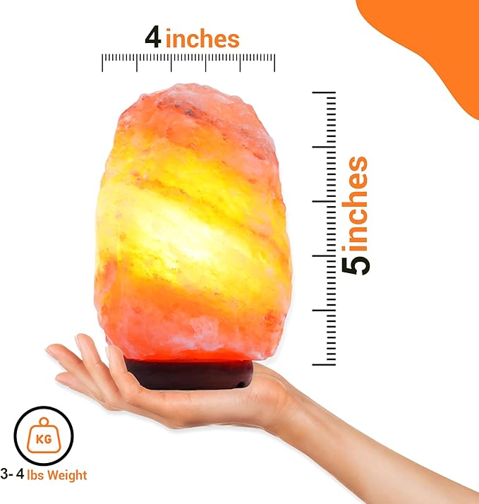 Himalayan Salt Lamp 5 Inch, 3-4 lbs with Wooden Base - Hand Carved Pink Light - Dimmable Cord & Bulb, Ideal Gift Night Lamp for Bedroom, Office, Living Room