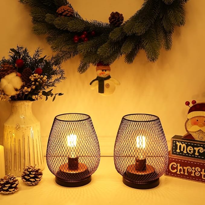 NEEDOMO 2 Pack Battery Operated Lamp Outdoor Table Lantern, LED Table Lantern with Timer Mode, Vintage Decorative Lights Cordless Lamp Indoor Outdoor Patio Bedroom Living Room with LED Bulb