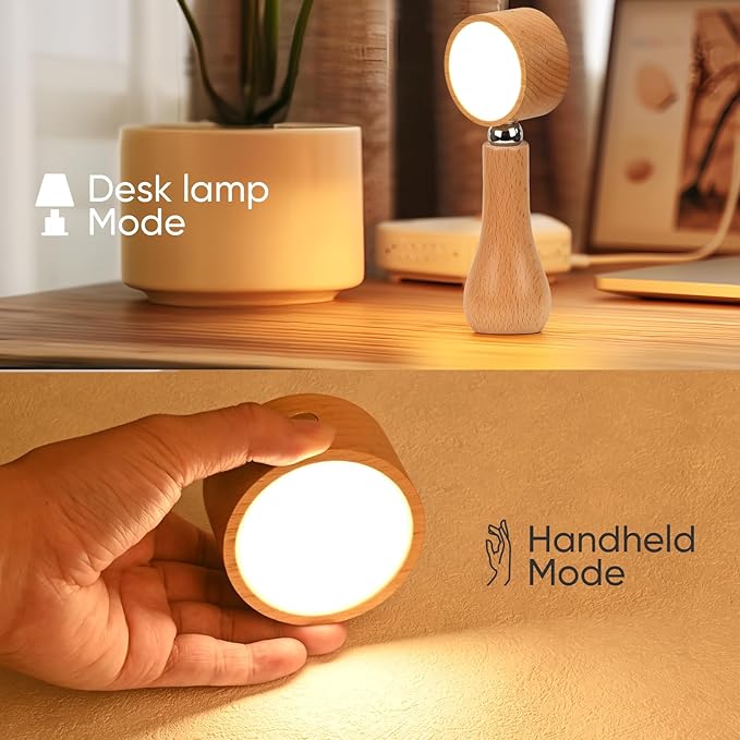 2 Pack LED Wooden Mushroom Lamp, Rechargeable Battery Operated Portable Cordless Touch Switch Small Lamp, Stepless Dimming, 360 Degree Rotation Angle Adjustable，Night Light for Birthday Gifts