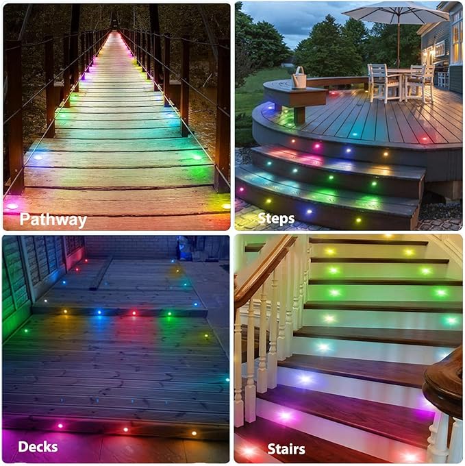 LED Deck Light, 1pcs 1.22" Low Voltage WiFi RGBW+IC Multicolor Dynamic Deck Light, IP67 Waterproof 12V Step Lights Outdoor for Garden Yard Path Stairs