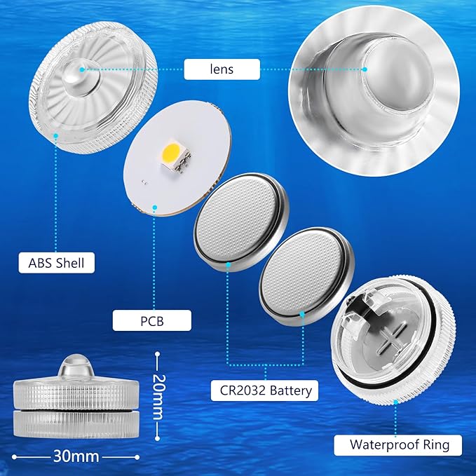 HL Submersible LED Light,Green Small LED Light,100 Hours Waterproof Flameless Led Lights Battery Powered for Wedding Home Vase Festival Party Decoration 12pcs (Built-in 24 Batteries)