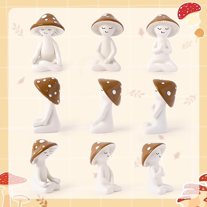 Meditation Mushroom Resin Statue - 3PCS Meditation Mushroom Statue for Desk Living Room Resin Figurine for Home Patio Office Decoration Cute Plant Statues for Tabletop Garden Backyard Decor