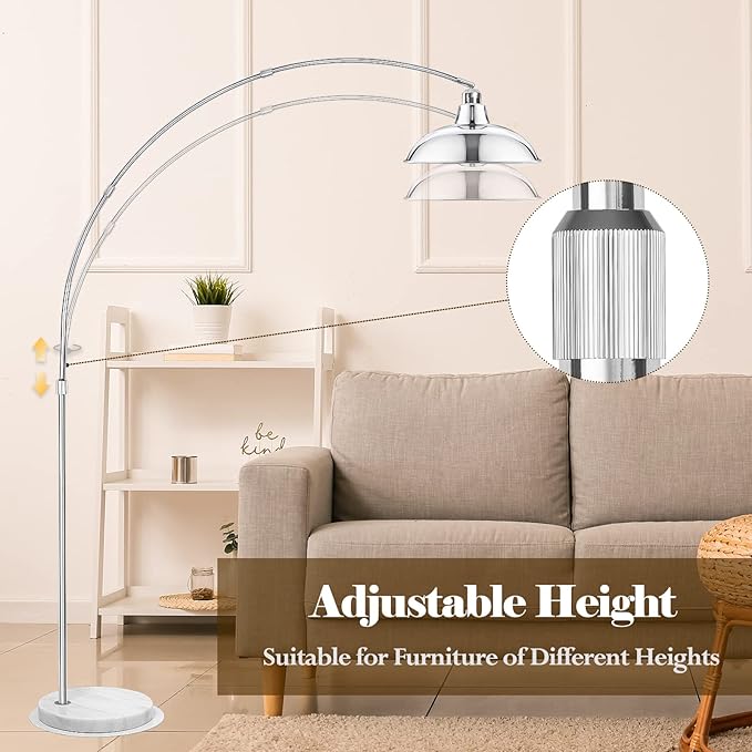 Modern 77" Arc Floor Lamp - Adjustable Sliver Standing Lamp for Living Room, Rotatable Arch Metal Pole Task Lamp Over The Couch, Adjustable Tall Lamp for Bedroom Office Home Brushed Nickel