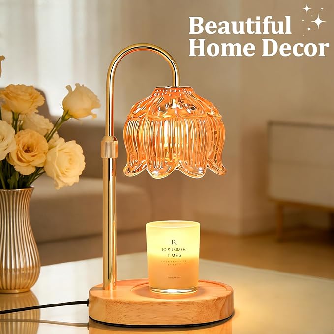 Flower Candle Warmer lamp with Timer Dimmer,Adjustable Height Candle Warmer,Fits All Jar Scented Candles,Christmas Gifts for Mom Women,Candle Lamp for Bedroom Home Decor,Flower Amber