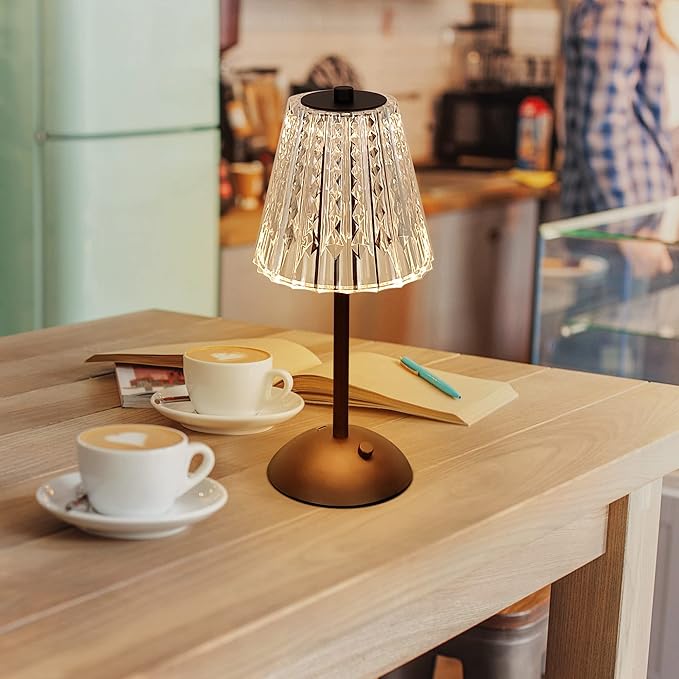 Cordless Table Lamp, 4000mAh Rechargeable Battery Operated Lamp, 3 Color Modes & Stepless Dimmable LED Touch Lamp, Portable Crystal Metal Beside Lamps for Bedroom Restaurant(Black 2 Pack)
