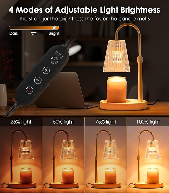 Candle Warmer Lamp with Timer - Electric Dimmer and Adjustable Height for Small Jar Scented Wax Melts - Includes 2 Bulbs for Home Birthday