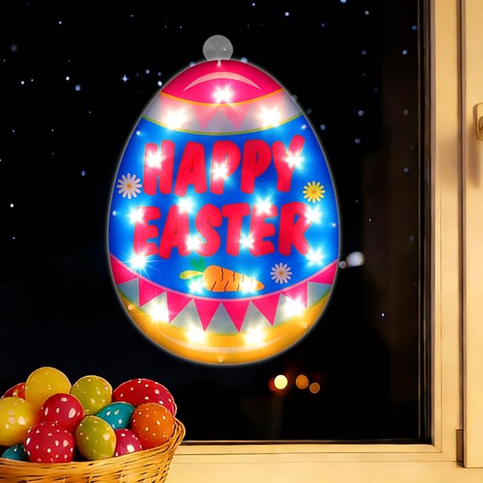 17" 20LED Lighted Easter Egg Decor, Cozy Warm Glow for Table, 120V Plug-in, UL Certified, Neat Gift Box Packed