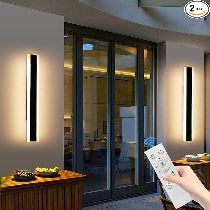 Mikeru 2pack 23.6inch Outdoor Wall Light Fixtures, 10%-100% Dimmable Outdoor Wall Lights Exterior Front Porch Light 3000-6000k Wall Mounted Led Lighting for Basement, Shop,Garage Lighting