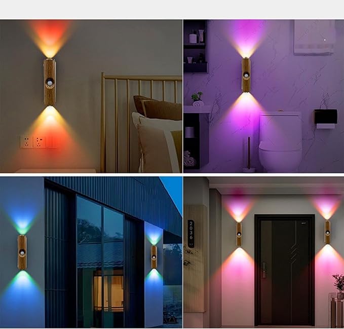 Motion Sensor Wall Lamp, Motion Sensor Light Indoor, Smart Night Light, Rechargeable Sensor Bathroom Light, Magnetic Mount lamp for Bedroom, Bathroom, Courtyard, Livingroom (Walnut -7 Color)