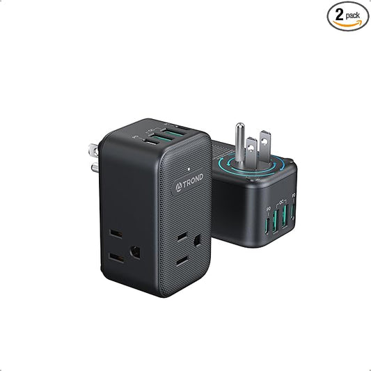 TROND 2 Pack Outlet Extender with USB, 3 Way Plug Adapter with 360 Rotating Plug, Outlet Splitter with 2 PD 20W USB C Charger, Small Charging Station for Home Dorm Room Travel Cruise Essentials