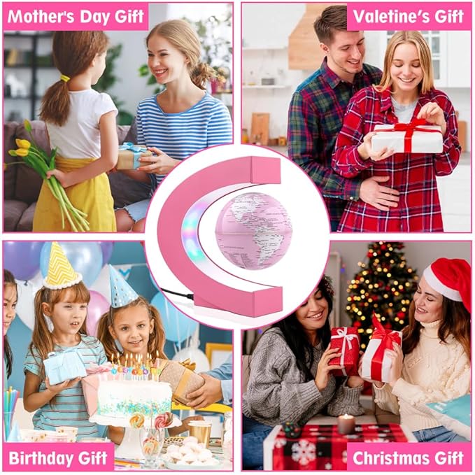 Multi-color Changing Self-rotating Magnetic Levitating Globe, Desktop Decorative Globe, Great Gifts for Ladies, Mothers, Wives, Girlfriends (Pink)