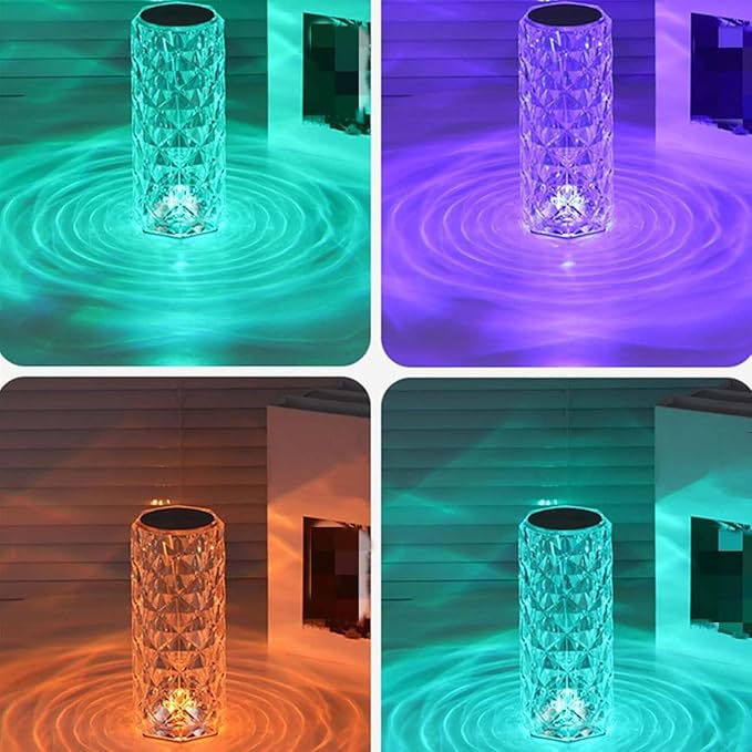 Can Switch 16 Colors Artificial Crystal Table Lamp, RGB Color Changing Rose Diamond Design with Remote Control USB Charging Touch Sensor Ambient Lighting for Living Room Party (3 Colors-Large)