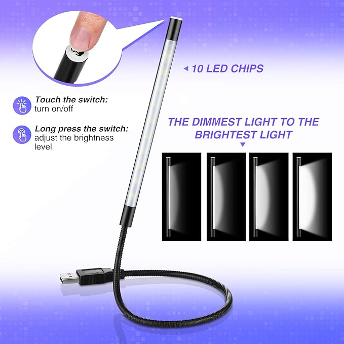 Mudder 2 Pieces USB LED Light for Laptop Keyboard Light Gooseneck Computer Lamp Flexible Stick Dimmable LED Lamp Touch Switch for Reading Book(Black, Silver)