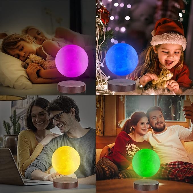 UVEHAS Levitating Moon Lamp 16 Colors Magnetic Levitation Floating 3D Printing LED Moon Light Spinning in Air Luna Night Lights with Remote for Home Room Desk Decoration Creative Gift, Round Base