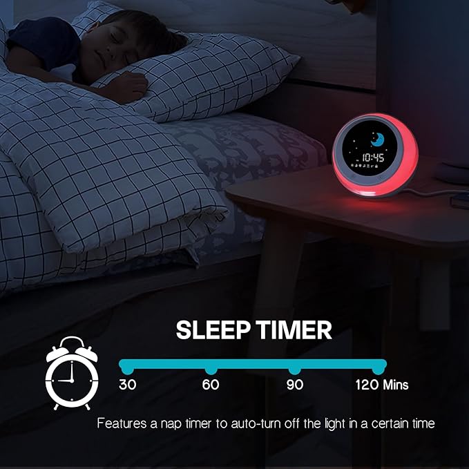 iHoo Toddlers Sleep Training Clock, Kids Alarm Clock with Night Light & Nap Timer, Ok to Wake Clock for 2-9 Years Girls Boys