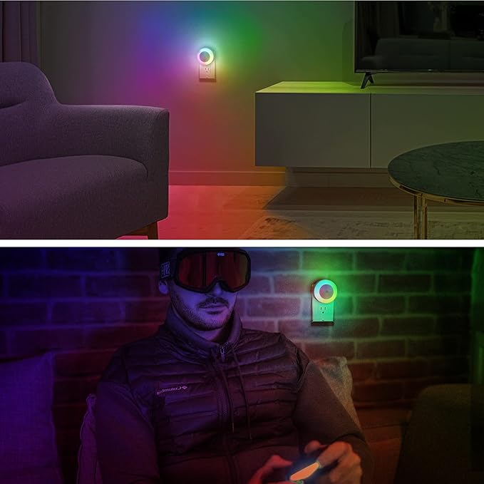 Briignite Kids Night Lights - Dynamic RGB Color Changing, 4 Pack with Light Sensors for Bedroom, Plug-in for Boys & Girls