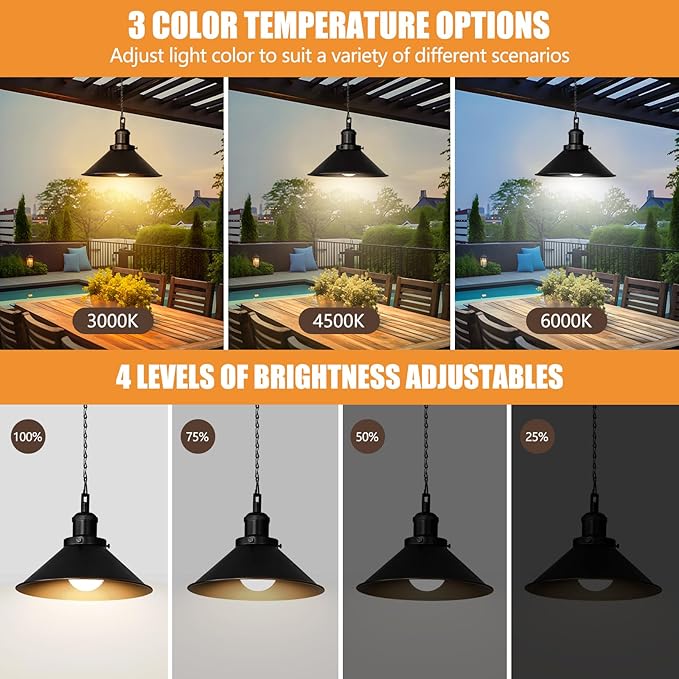 2 Pack Black Portable Battery Operated Hanging Lights, Rechargeable Wireless Outdoor Pendant Light with Remote, Battery Powered Chandelier Lantern Fixture for Indoor Outdoor Gazebo Porch Patio