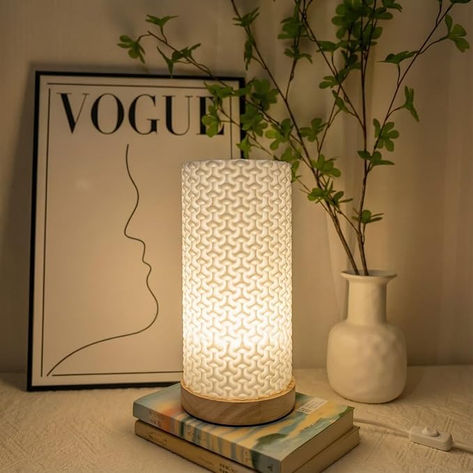 3D Printed Mini Lamp, Small Bedside Lamp with 3-Color Dimmable LED, Small Nightstand Lamp for Tight Spaces, Beautiful Lamp with Wooden Base - Bubble