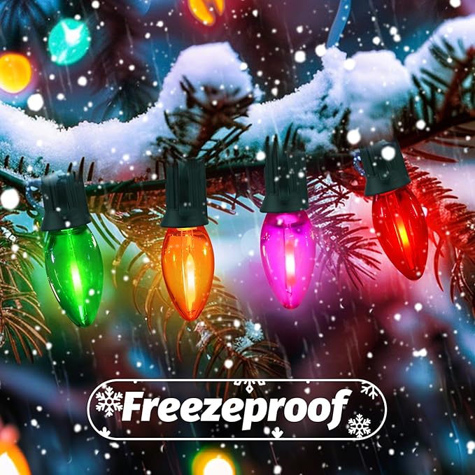 C7 Multicolor LED Christmas Lights Outdoor, 25Ft LED Colored Christmas Tree Lights Waterproof with 25+2 LED Bulbs for Indoor Outdoor Christmas Decorations for Light up Christmas Tree Home Yard, 0.6W