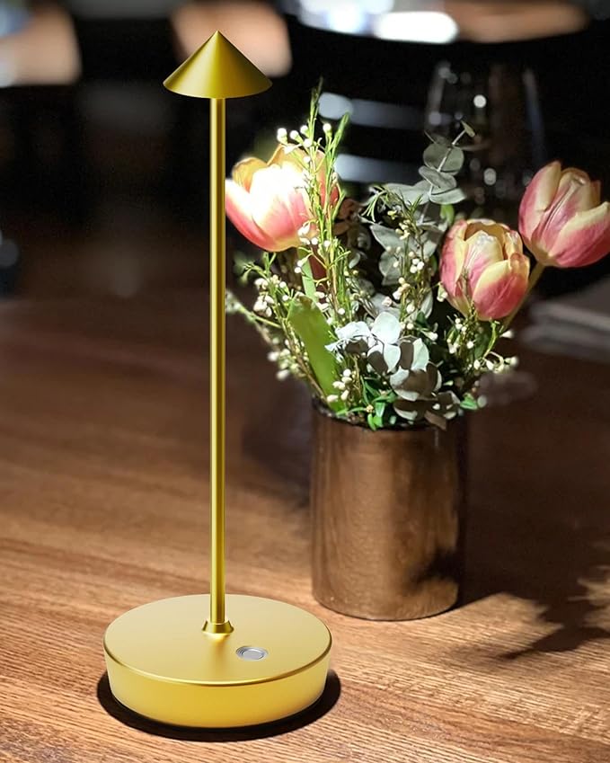 Cordless Table Lamps Rechargeable, 6000mAh Battery Operated LED Desk Lamp Outdoor Waterproof Portable Touch Dimmable Table Night Light for Patio Restaurant Dining Home Brass