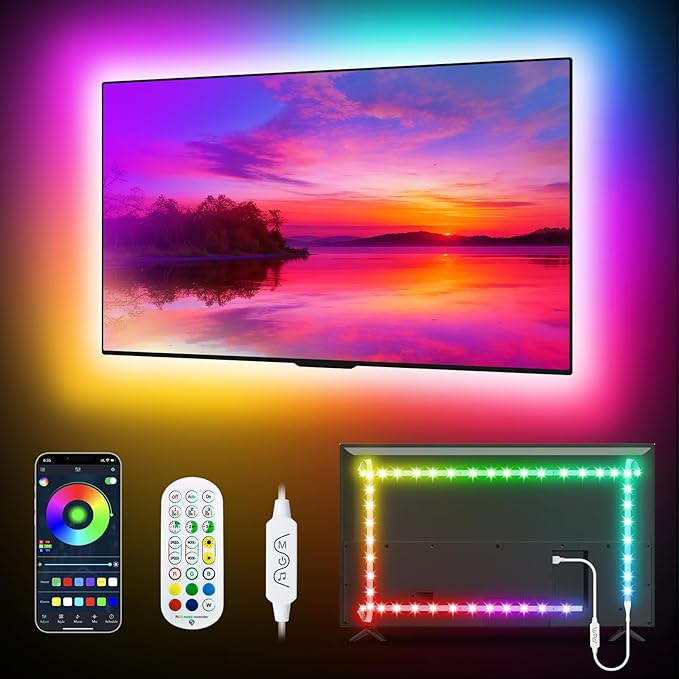 Daymeet TV LED Lights 16.4FT for 65-85in TVs, Music Sync RGB Color Changing TV Lights with Remote APP Control, USB Tv Backlighting Strip Light for Gaming Room Xmas Decoration