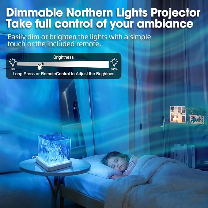 Northern Lights Projector, 16 Colors Aurora Cube Shower Lamp Projector with Remote and 3D Ocean Water Ripple Lamp for Bedroom, Galaxy Night Light for Playroom Kids Teen Girl Gift