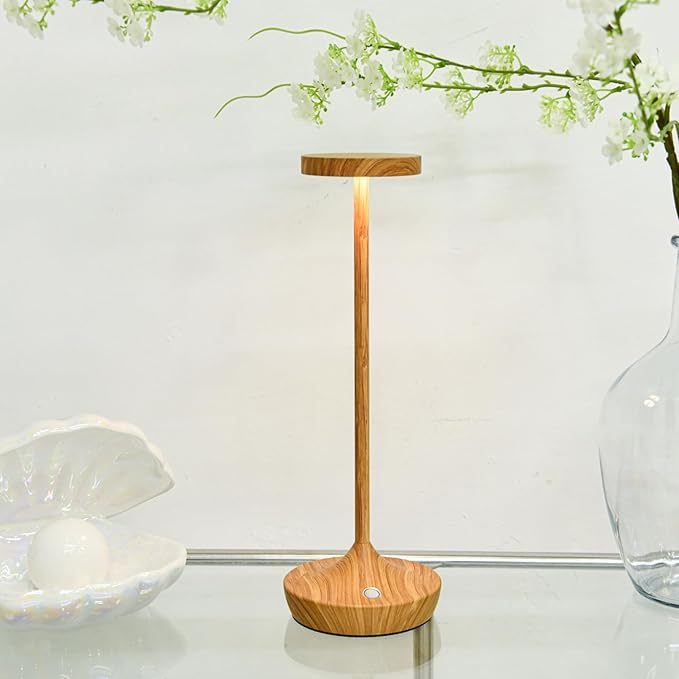 Cordless Table Lamp Rechargeable - 6000mAh LED Battery Operated Table Light - Portable Touch Dimmable Outdoor Waterproof Table Lamps for Patio Bar Restaurant Dining (Bamboo Pattern)