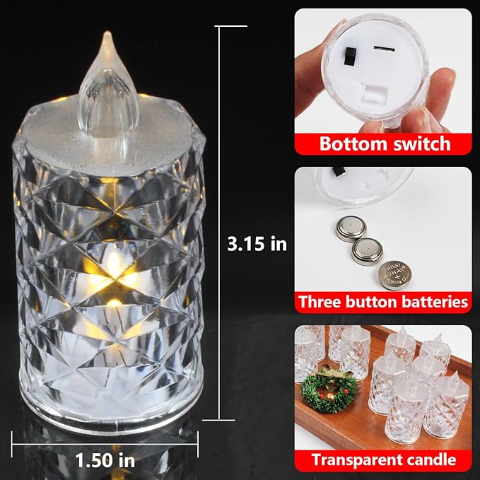 24-Pack Battery Operated Flameless Candles - Realistic Flickering LED Lights for Wedding Centerpieces, Valentine‘s Day Dining Table, Home Decor