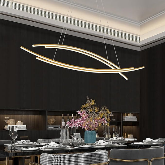 48" Modern LED Chandelier 4-Light Island Light Remote Control Linear LED Chandelier Dimmable Chandeliers Pendant Light for Kitchen Island Over Rectangular Dining Room Table, 45W