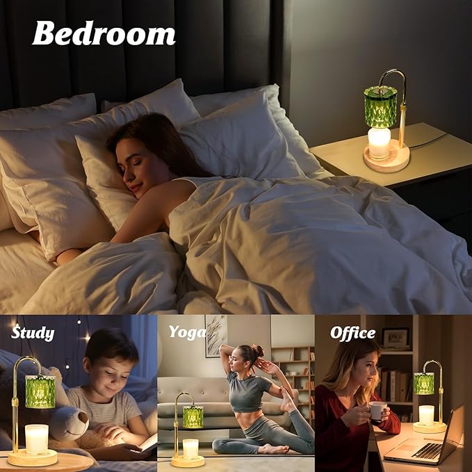 Candle Warmer Lamp with Timer and Dimmable, Electric Wax Melt Warmers Height Adjustable with 2 Bulbs, Christmas Gifts for Women Mom House Warming, Modern Home Decor for Scented Jar Candles Green