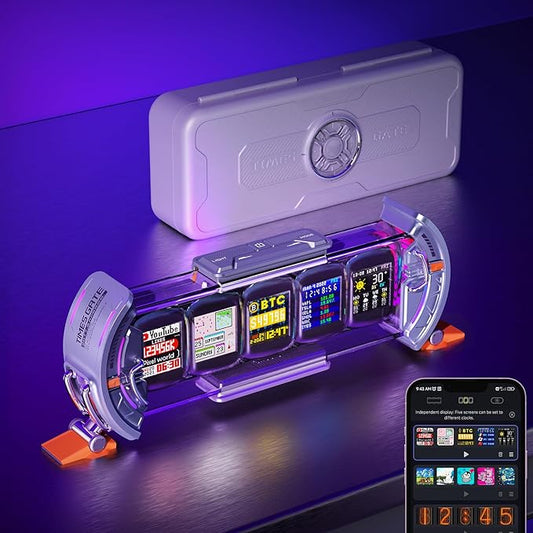 Divoom Times Gate - Cyberpunk Gaming Setup Digital Alarm Clock, Smart APP, WiFi Connect, RGB LED Display, Personalized Financial & Bitcoin Dashboard, Pixel Art for Gaming Room & Office Decor, Silver