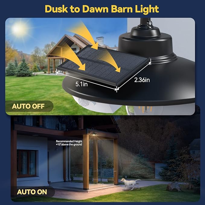 APONUO Solar Barn Light with 3 Lighting Modes, Solar Wall Lights Outdoor Motion Sensor Waterproof Rustic Vintage Gooseneck Solar Shed Light for Barn, Wall, Farmhouse, Chicken Coop (Warm Lighting)