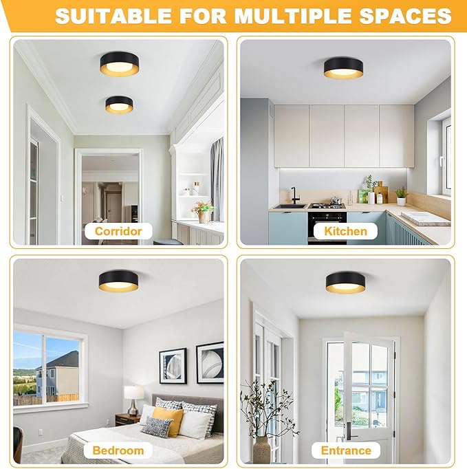 Modern Flush Mount Ceiling Lights,Minimalist 12.5IN Round Close to Ceiling Light Fixture,Black and Gold Metal Ceiling Lighting Lamp for Entryway,Hallway,Kitchen,Bedroom