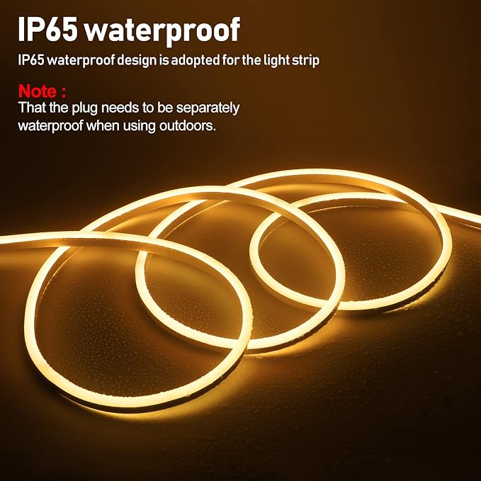 FORT Led Neon Rope Lights for Outside Outdoor Waterproof 16.4Ft 110V 120V Plug in Warm White led Strip Lights with 120 LEDs/m for Home Commercial Garden Patio Yard Holiday Party ETL FCC