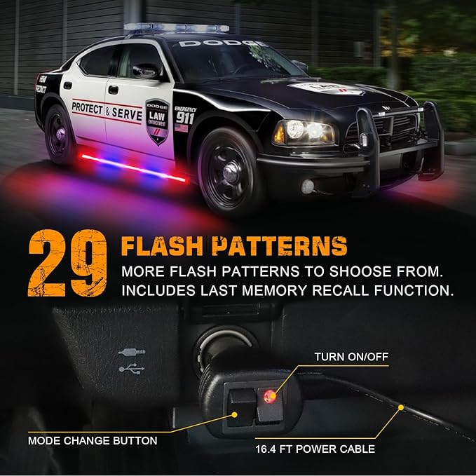 XRIDONSEN 2PCS 60 inch Police Lights Strip 720 LED Running Board Police Light Red Blue Emergency Strobe Flashing Warning Hazard Safety w/Waterproof Flexible Tube for Vehicles Trucks SUV Jeep