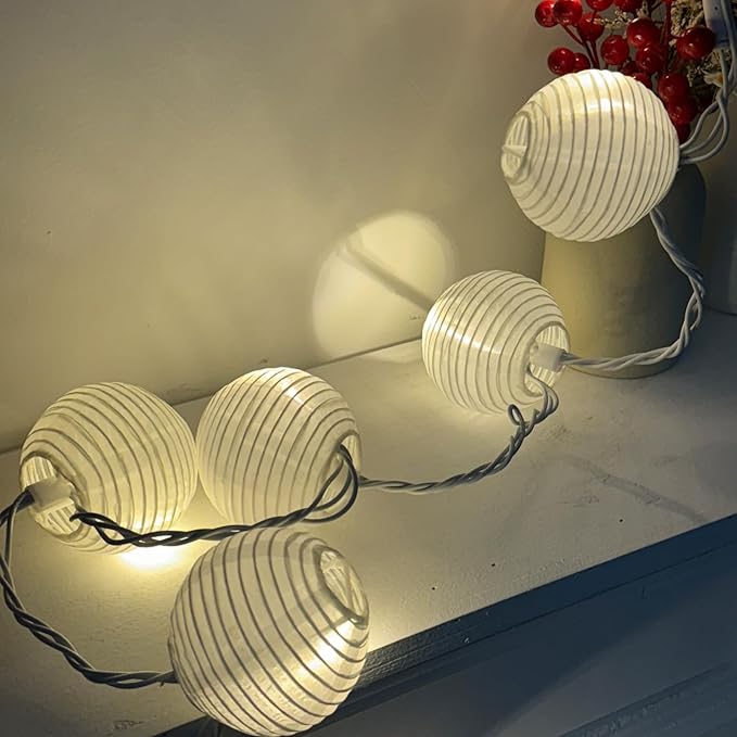 SUNSGNE 8.5Ft Cute White Lantern String Lights, 10 Mini LED Oriental Style White Lanterns Plug in Home & Garden Decorative Lights for Indoor Outdoor Patio Party Wedding Bedroom Bistro Bar