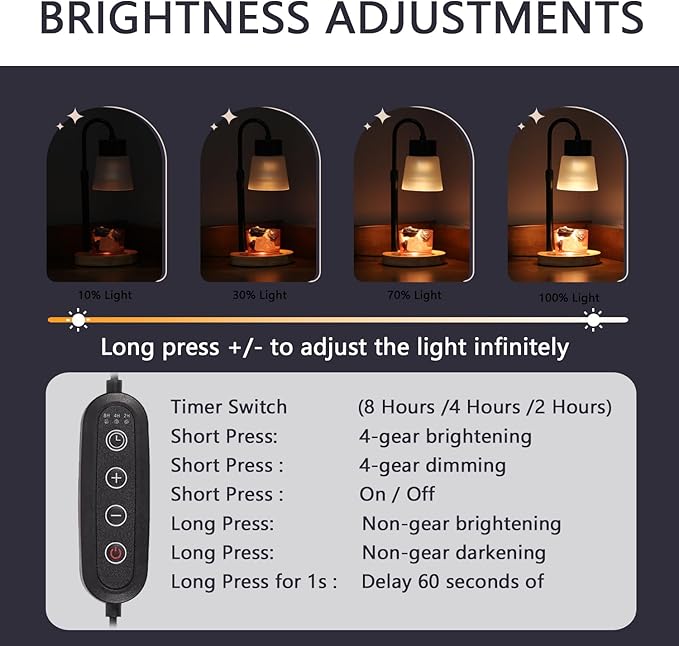 Candle Warmer Lamp Essential Oil Diffuser, Adjustable Height Dimmable Candle Warmer with Timer for Bedroom Living Room Home Decor, Christmas Birthday Gifts for Women, Black with 2 Bulbs